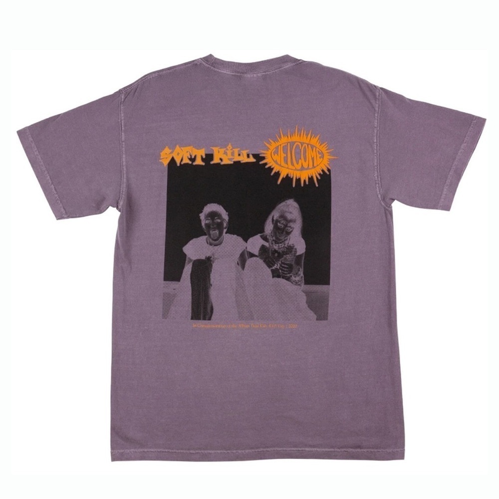 Welcome Soft Kill Garment Dyed Graphic Tee in Purple/Orange Size M